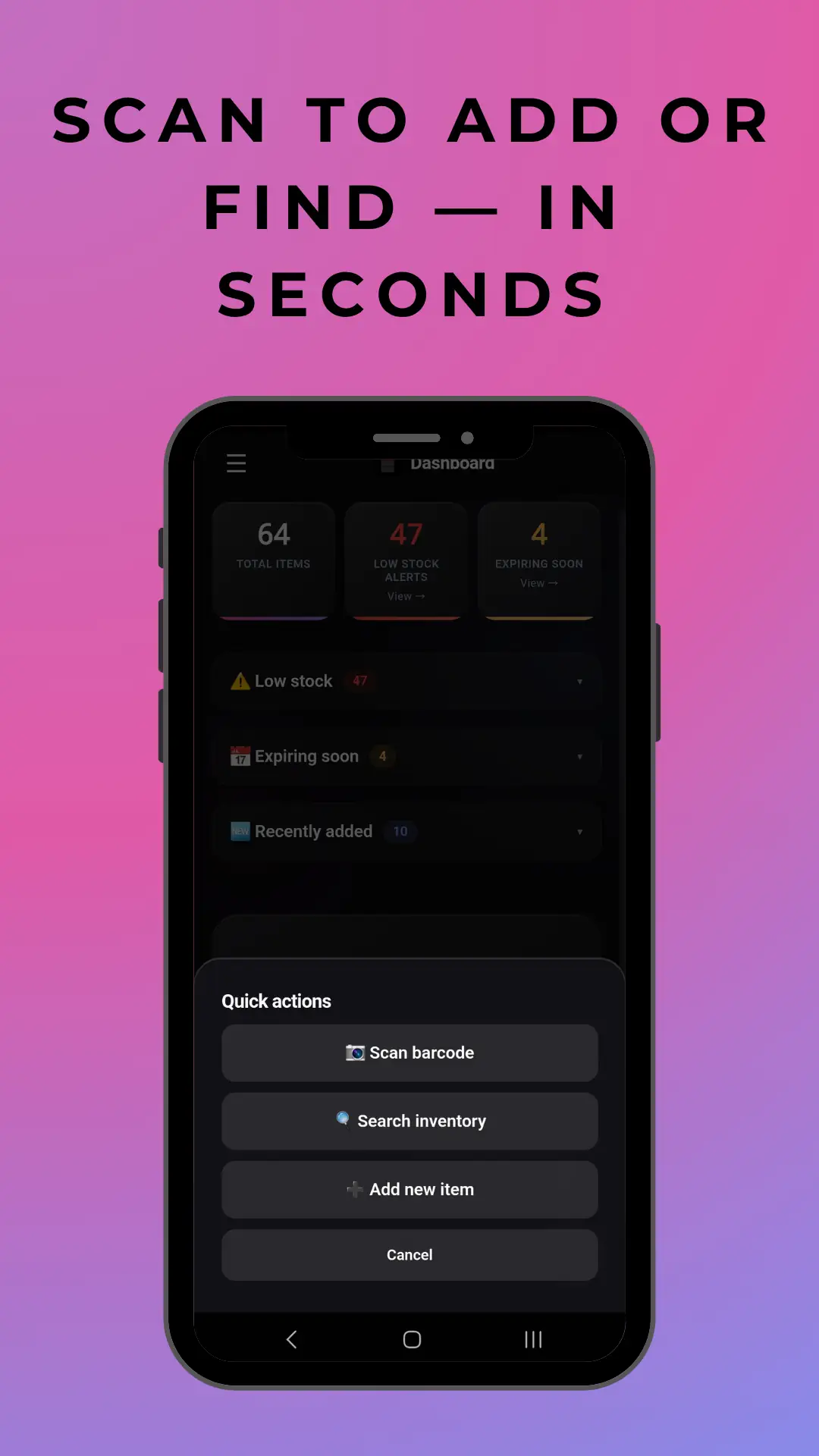 Barcode and QR scanner screen